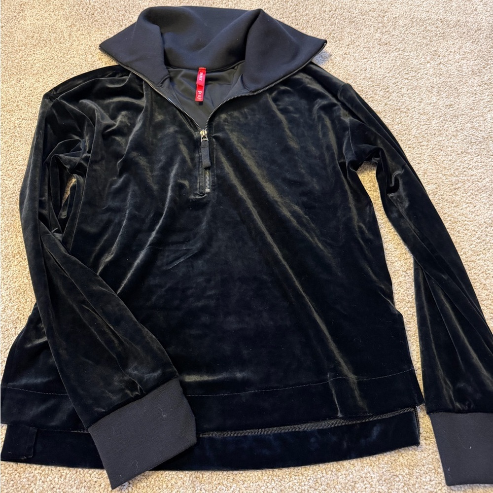 Spanx 1/2 Zip Pullover Sweatshirt Velvet Black 20395R Womens Medium
